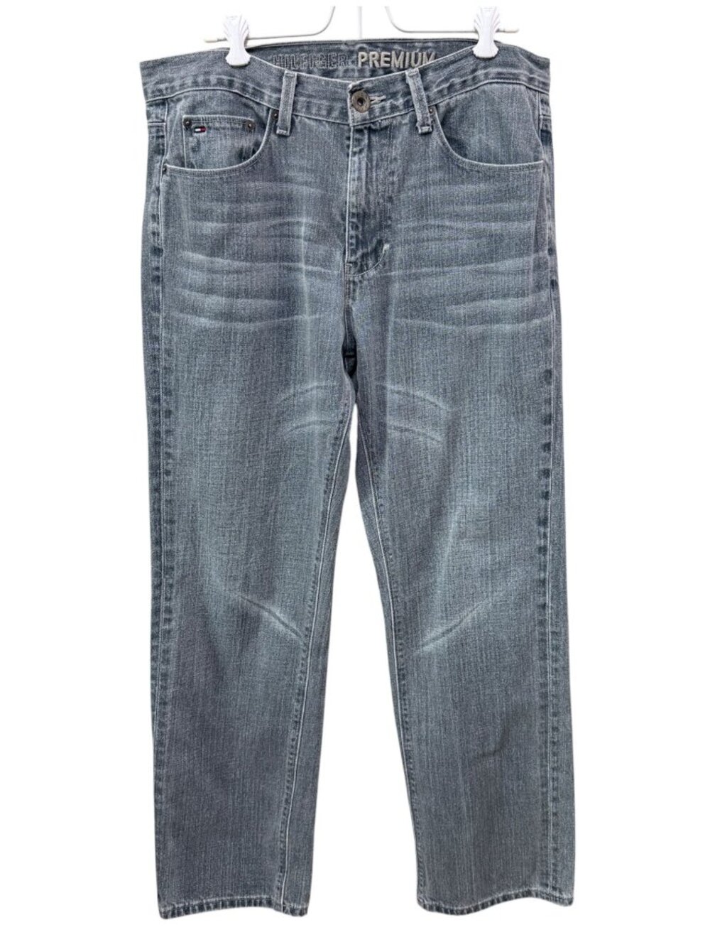 TOMMY HILFIGER Mens Jeans 32x30 Premium Denim Gray Distressed Straight Leg